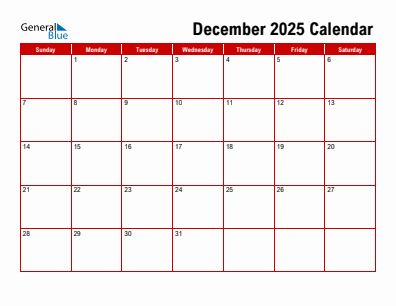 Last month calendar December 2025