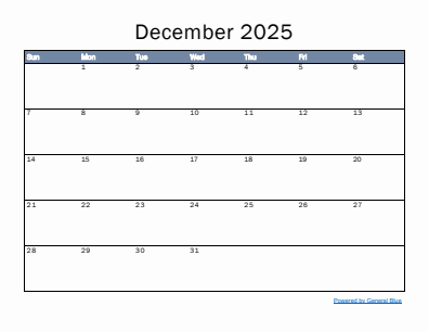 Last month calendar December 2025