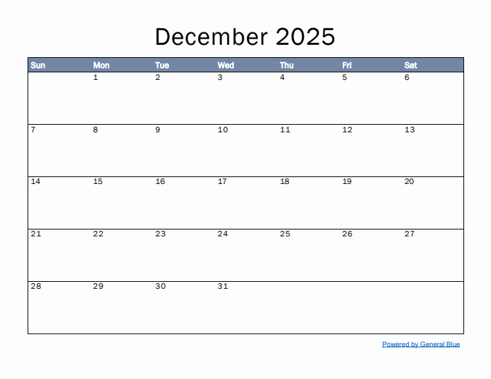 December 2025 Monthly Calendar (PDF, Word, Excel)