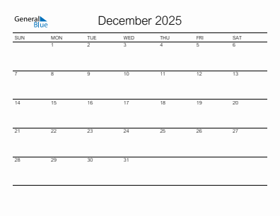 Last month calendar December 2025