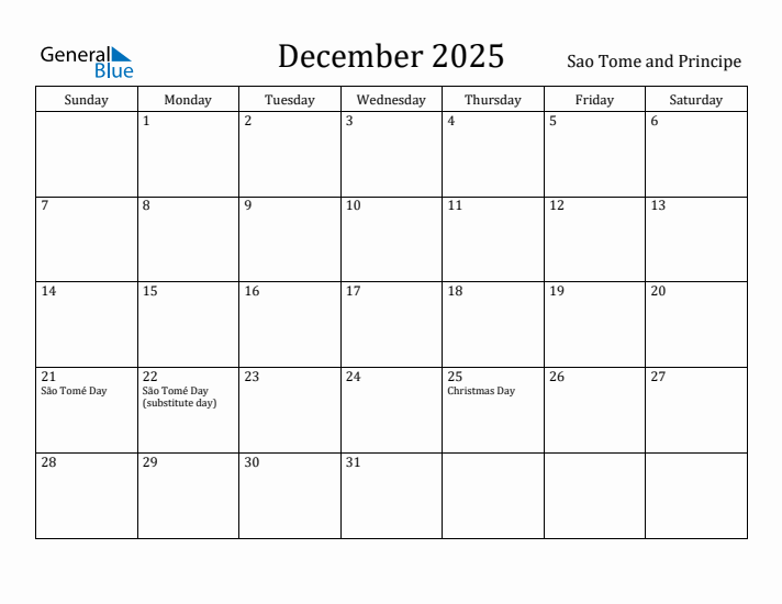 December 2025 Calendar Sao Tome and Principe