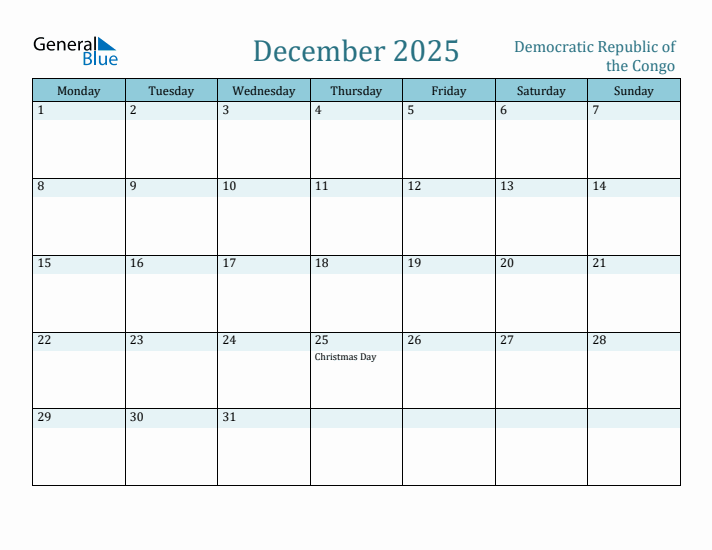 December 2025 Calendar with Holidays