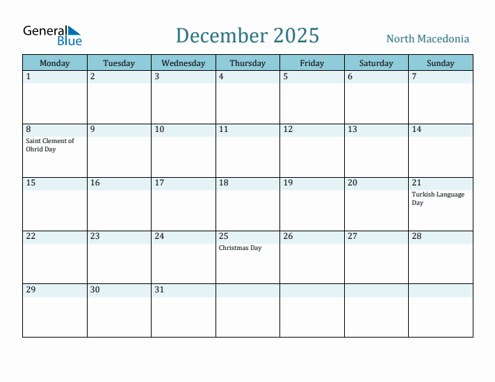 December 2025 Calendar with Holidays