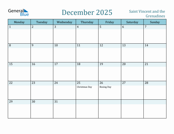December 2025 Calendar with Holidays
