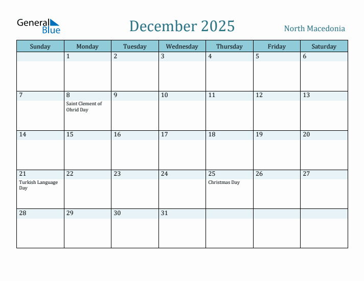 December 2025 Calendar with Holidays