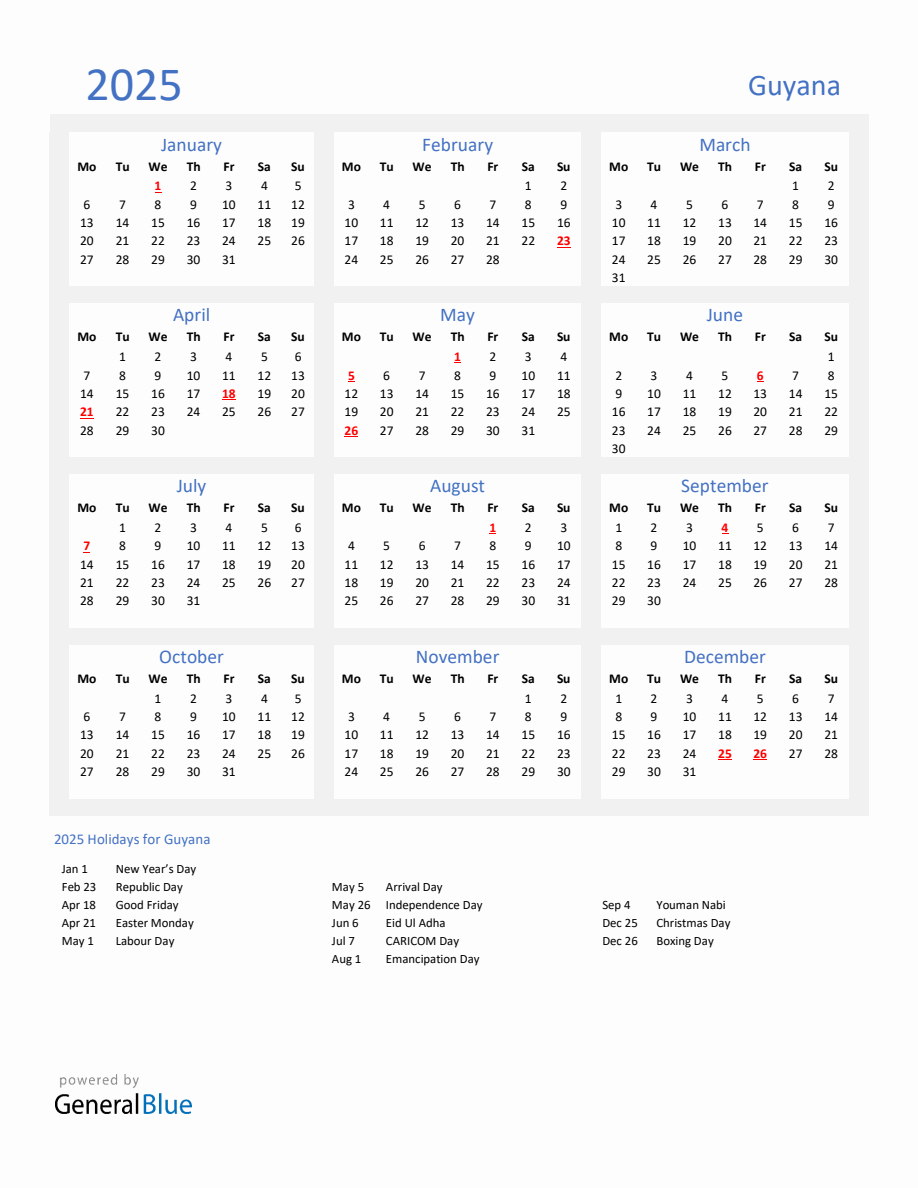 basic-yearly-calendar-with-holidays-in-guyana-for-2025