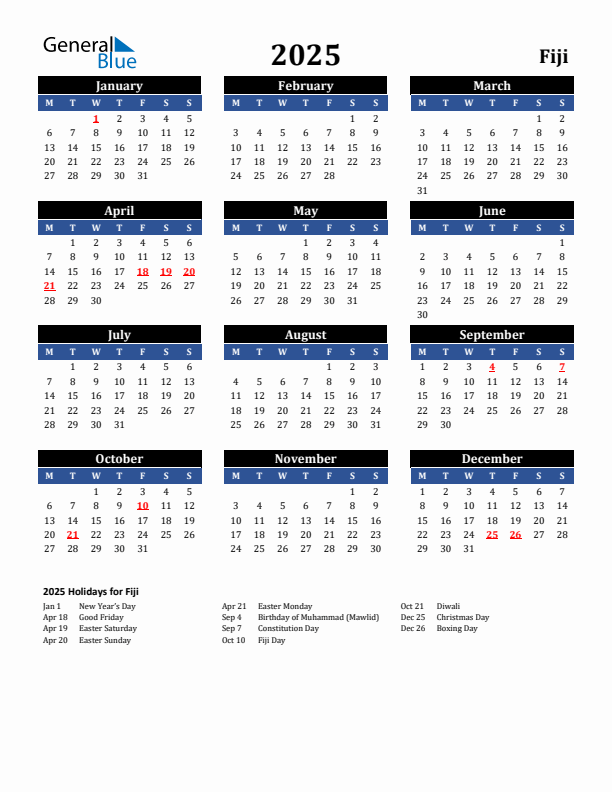 2025 Fiji Holiday Calendar
