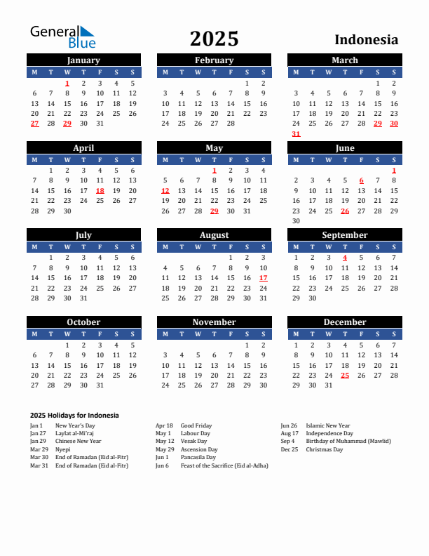 2025 Indonesia Holiday Calendar