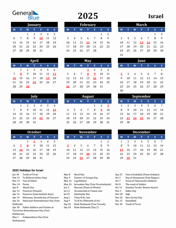 2025 Israel Holiday Calendar