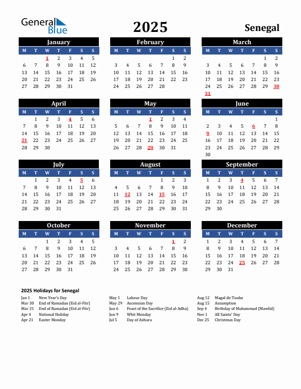 2025 Senegal Holiday Calendar