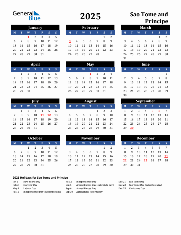 2025 Sao Tome and Principe Holiday Calendar
