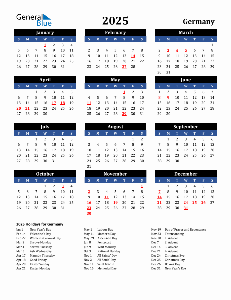 2025 Germany Holiday Calendar