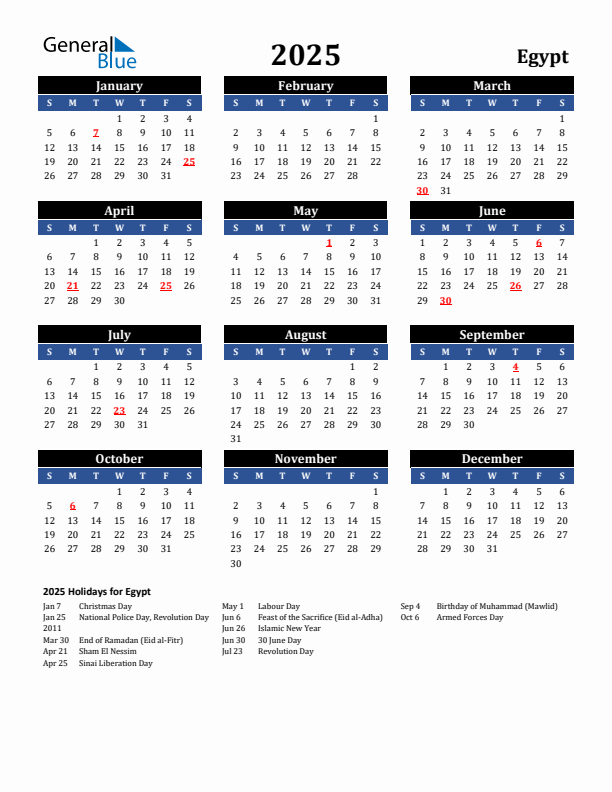2025 Egypt Holiday Calendar