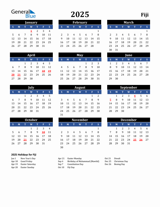 2025 Fiji Holiday Calendar