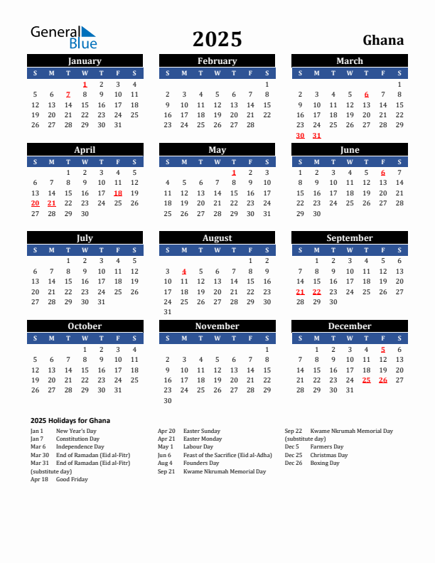 2025 Ghana Holiday Calendar