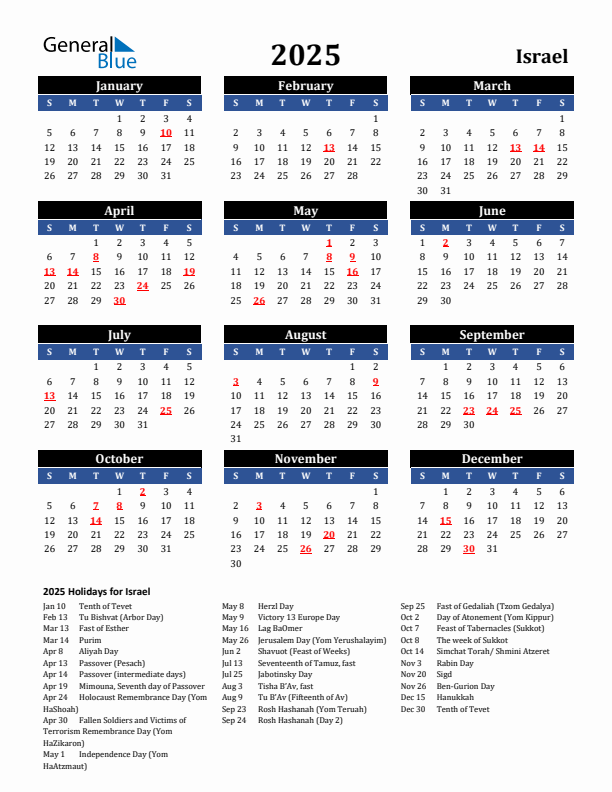2025 Israel Holiday Calendar
