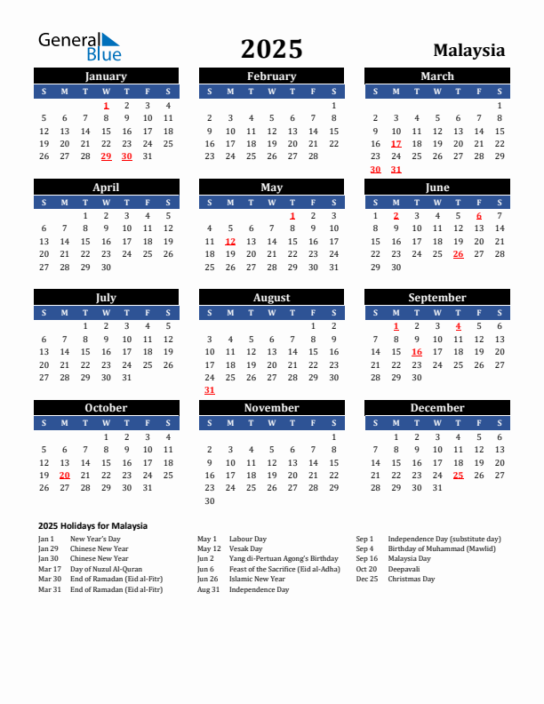 2025 Malaysia Holiday Calendar