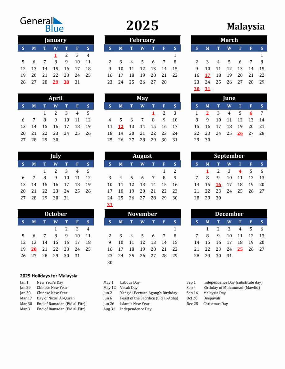 2025 Malaysia Holiday Calendar