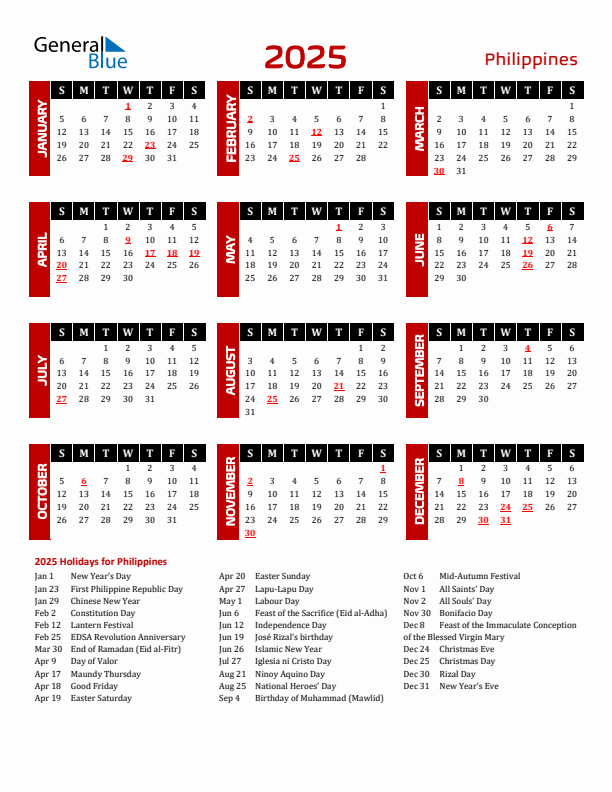 Free Printable 2025 Philippines Holiday Calendar