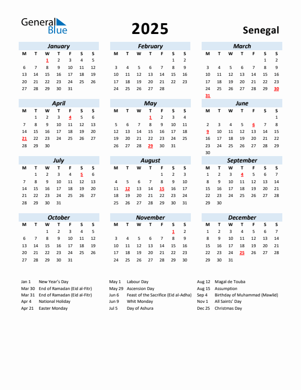 2025 Calendar for Senegal with Holidays