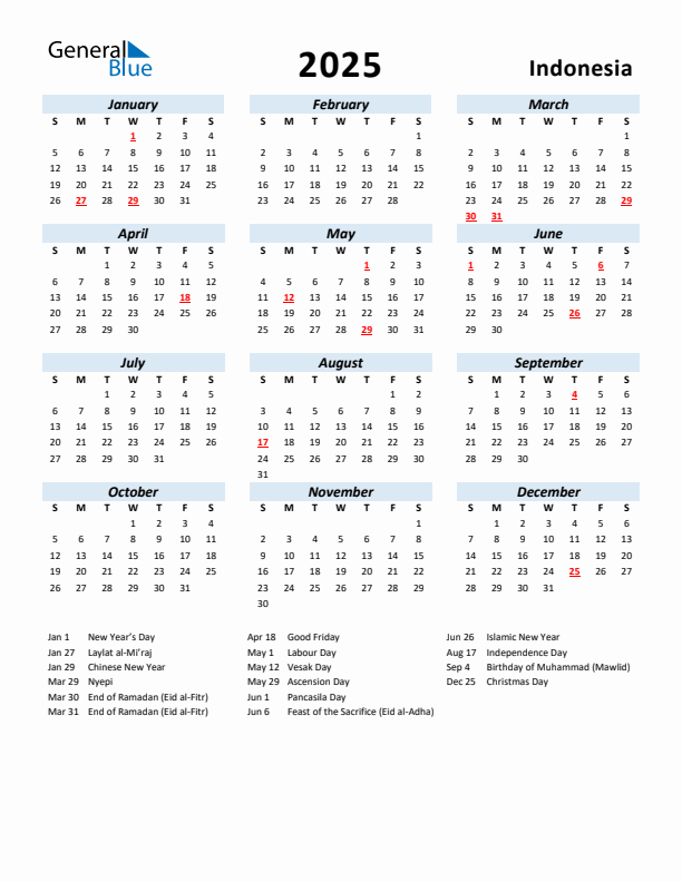 2025 Calendar for Indonesia with Holidays