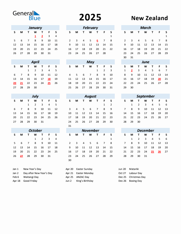 New Zealand 2025 Calendar With Holidays New Zealand 2025 Calendar With Holidays