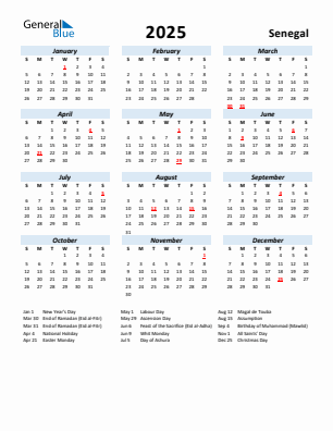 Senegal current year calendar 2025 with holidays