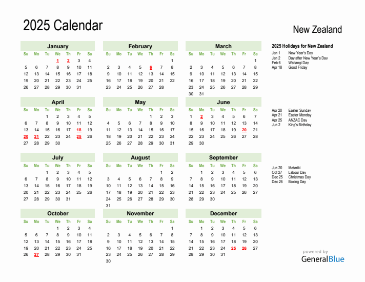 Holiday Calendar 2025 For New Zealand