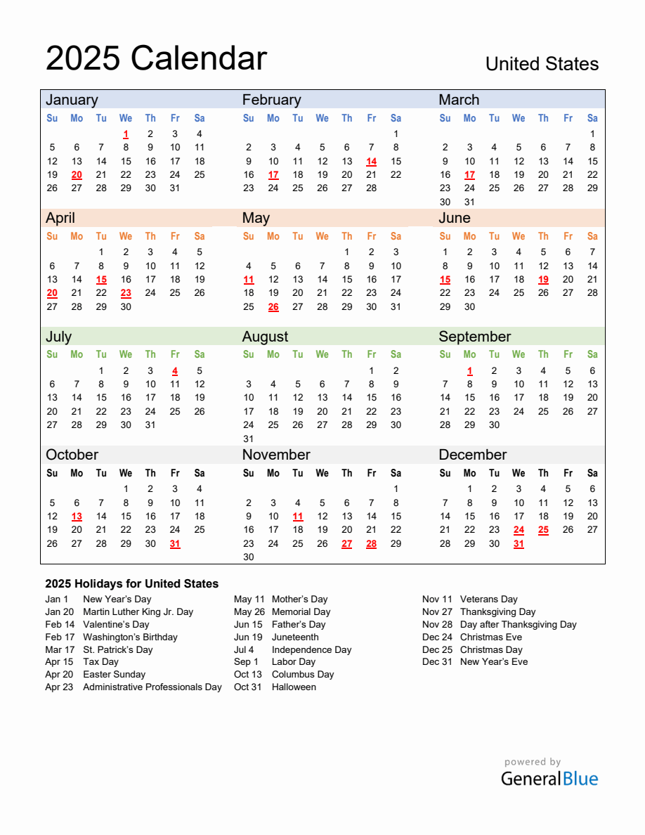 Annual Calendar 2025 with United States Holidays annual-calendar-2025-with-united-states-holidays