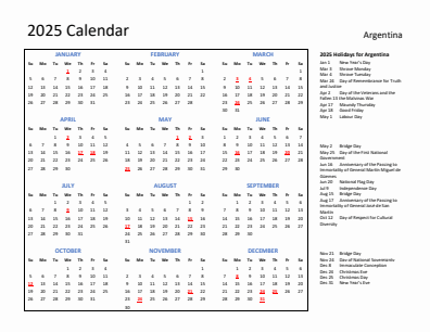 Argentina current year calendar 2025 with holidays