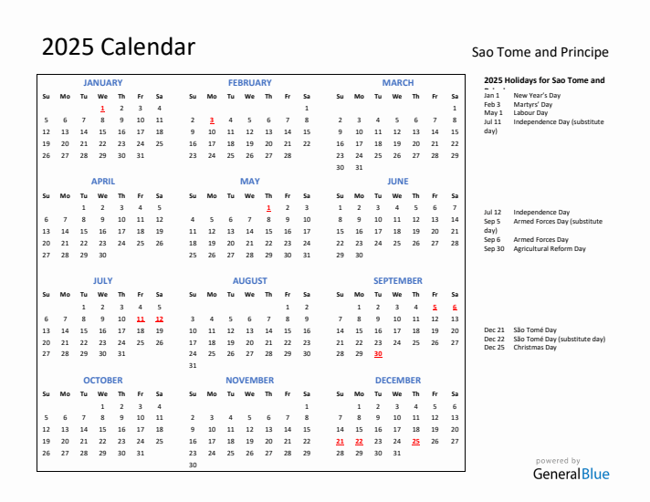 2025 Calendar with Holidays for Sao Tome and Principe