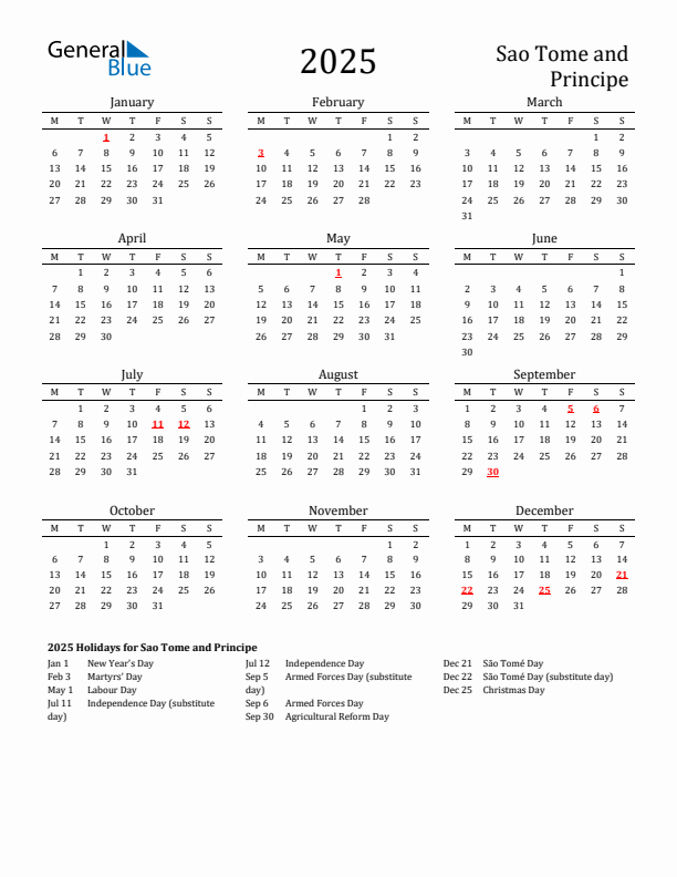 Sao Tome and Principe Holidays Calendar for 2025