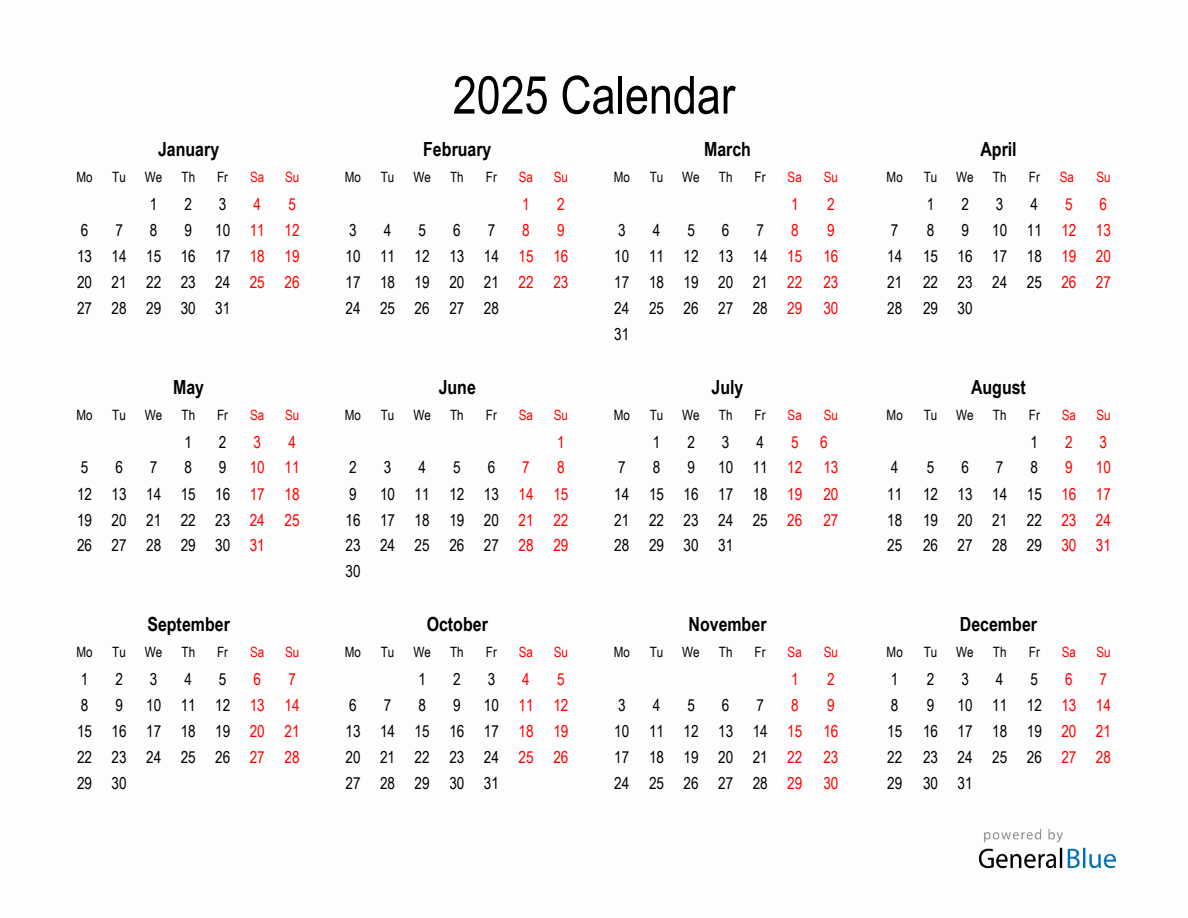Free Calendar for 2025 2025-yearly-calendar-templates-with-monday-start