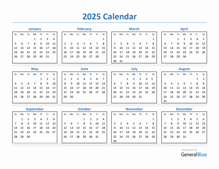 Free 2025 Calendars in PDF, Word, Excel
