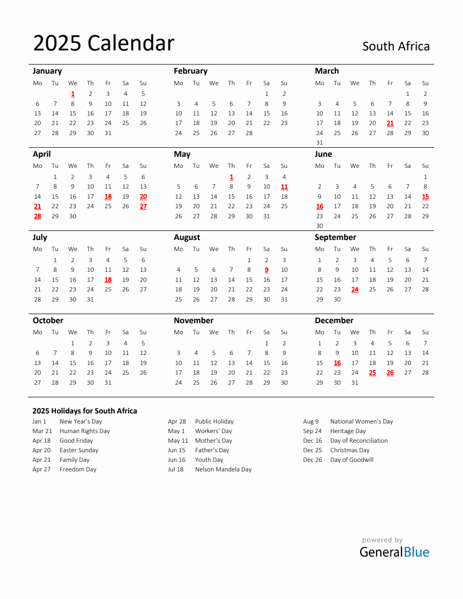 standard-holiday-calendar-for-2025-with-south-africa-holidays