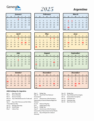 Argentina current year calendar 2025 with holidays