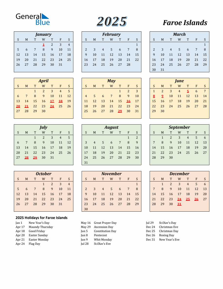 2025 Faroe Islands Calendar