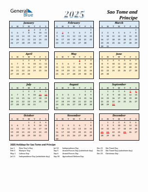 Sao Tome and Principe current year calendar 2025 with holidays