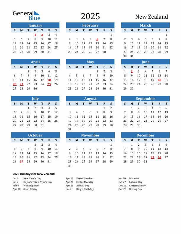 2025 Printable Calendar With New Zealand Holidays 2025 Printable Calendar With New Zealand Holidays