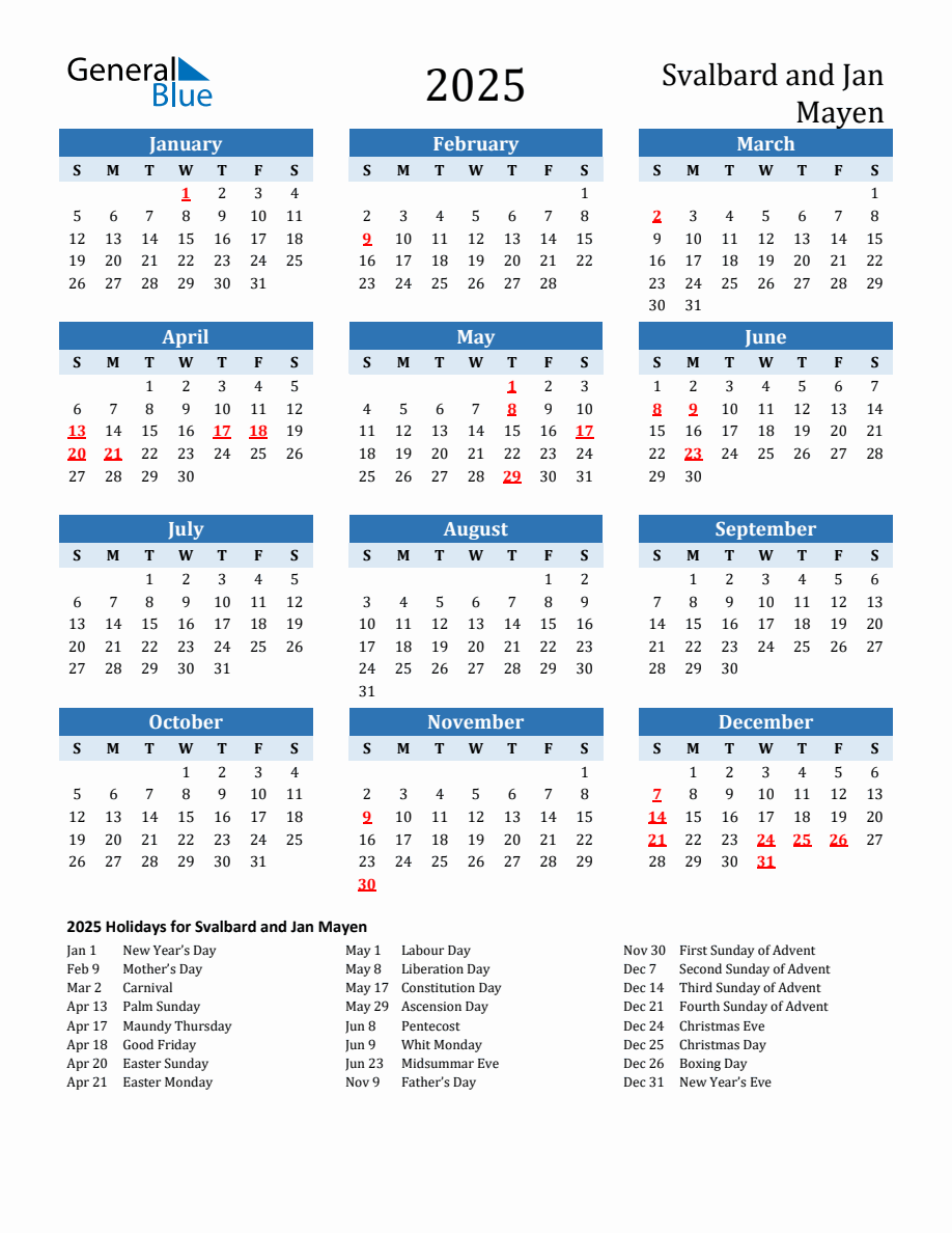 2025 Printable Calendar with Svalbard and Jan Mayen Holidays 2025-printable-calendar-with-svalbard-and-jan-mayen-holidays
