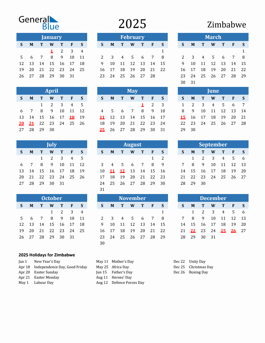 2025 Printable Calendar With Zimbabwe Holidays 2025-printable-calendar-with-zimbabwe-holidays