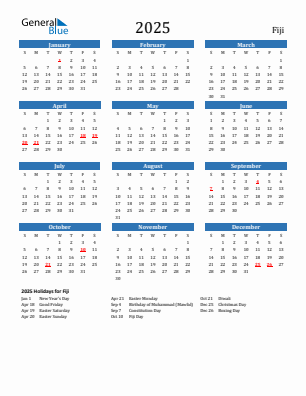 Fiji current year calendar 2025 with holidays