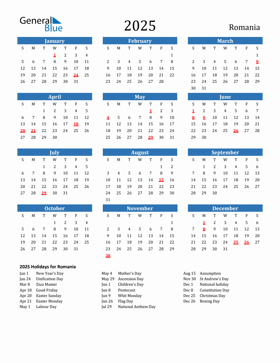 Romania 2025 Calendar With Holidays romania-2025-calendar-with-holidays