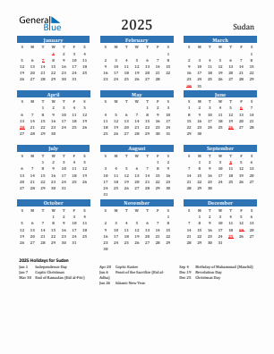 Sudan current year calendar 2025 with holidays