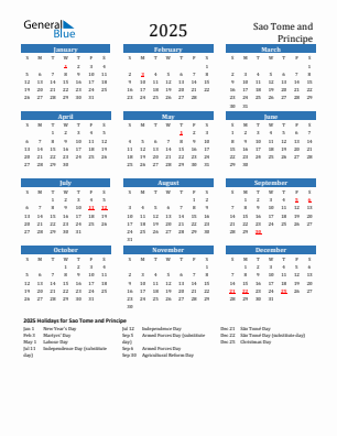 Sao Tome and Principe current year calendar 2025 with holidays