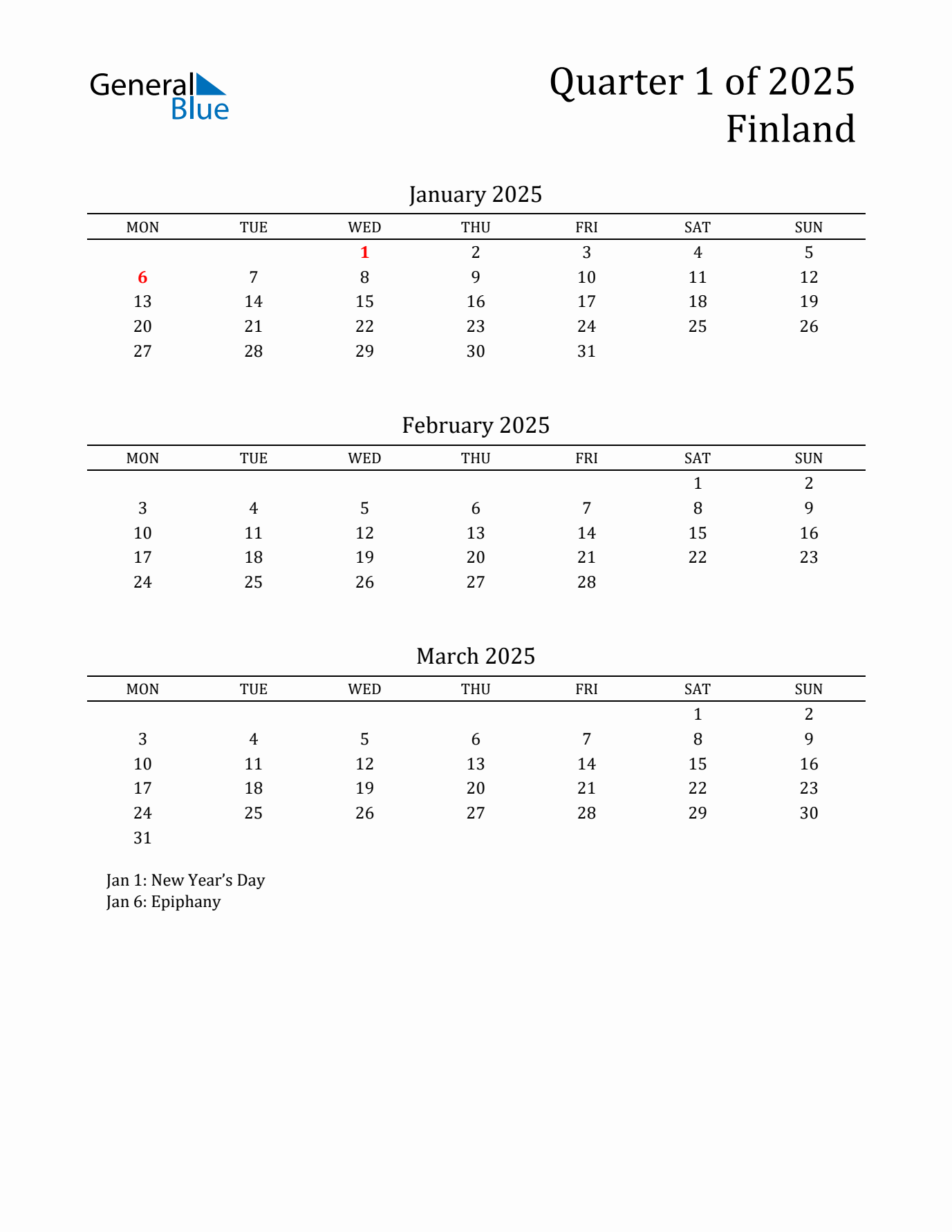 Quarter 1 2025 Finland Quarterly Calendar