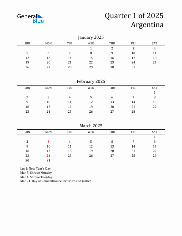 Quarter 1 2025 Argentina Quarterly Calendar