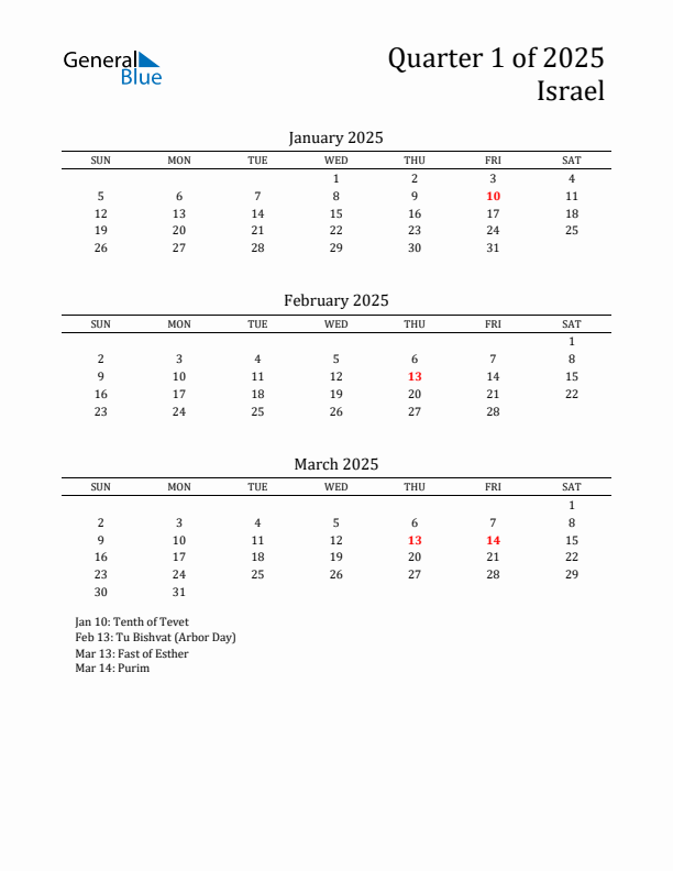 Quarter 1 2025 Israel Quarterly Calendar