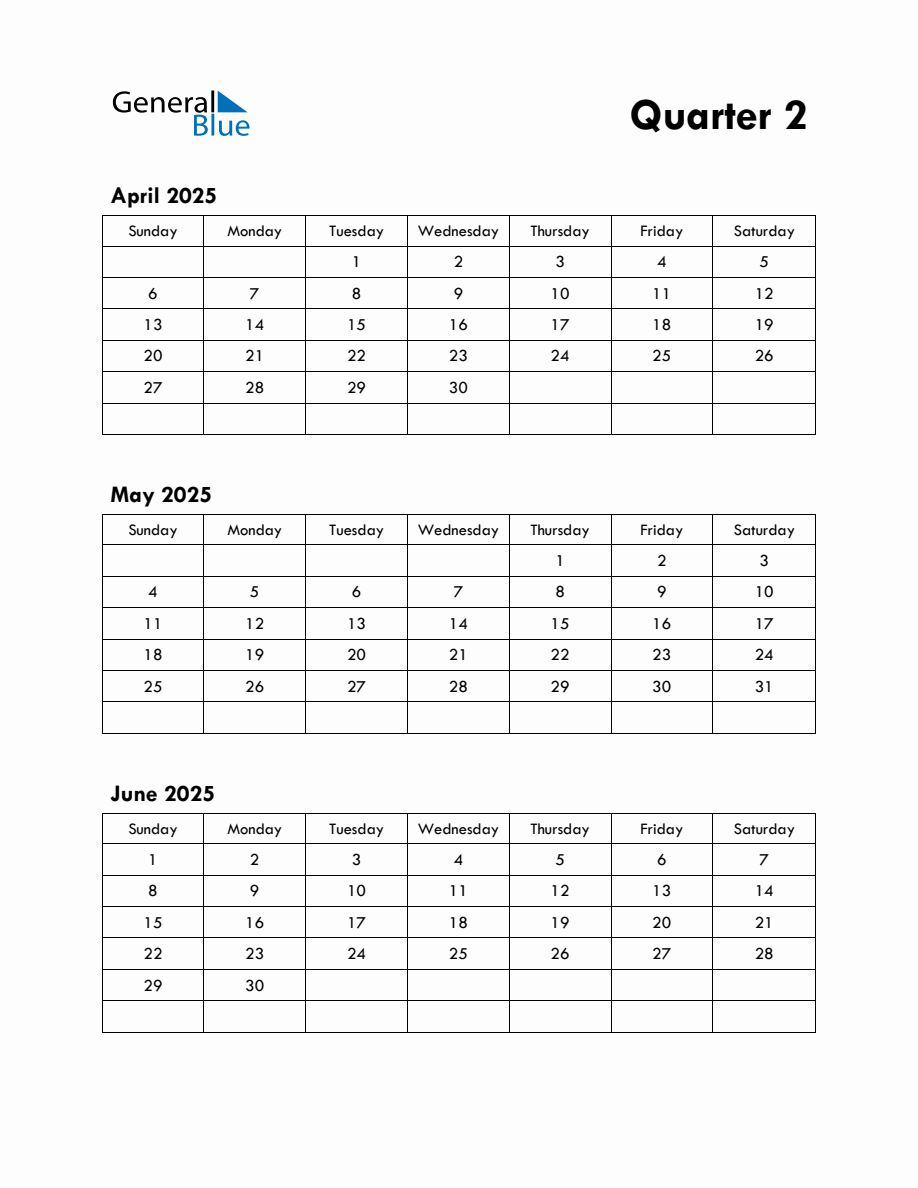 Quarter 2 2025 Calendar