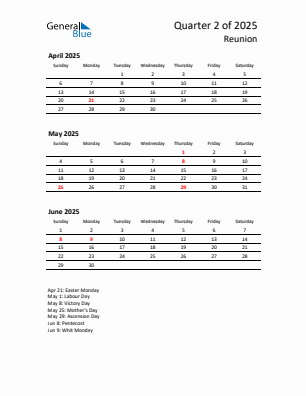 Reunion Quarter 2 2025 calendar template